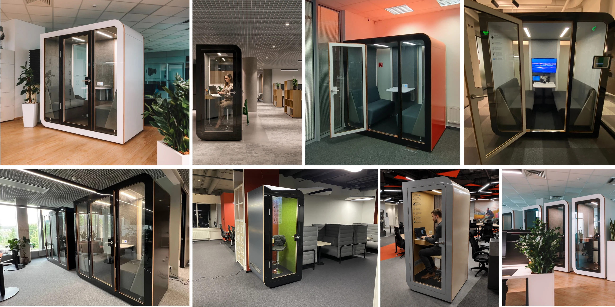 Silentbox acoustic booths in different offices: real installations