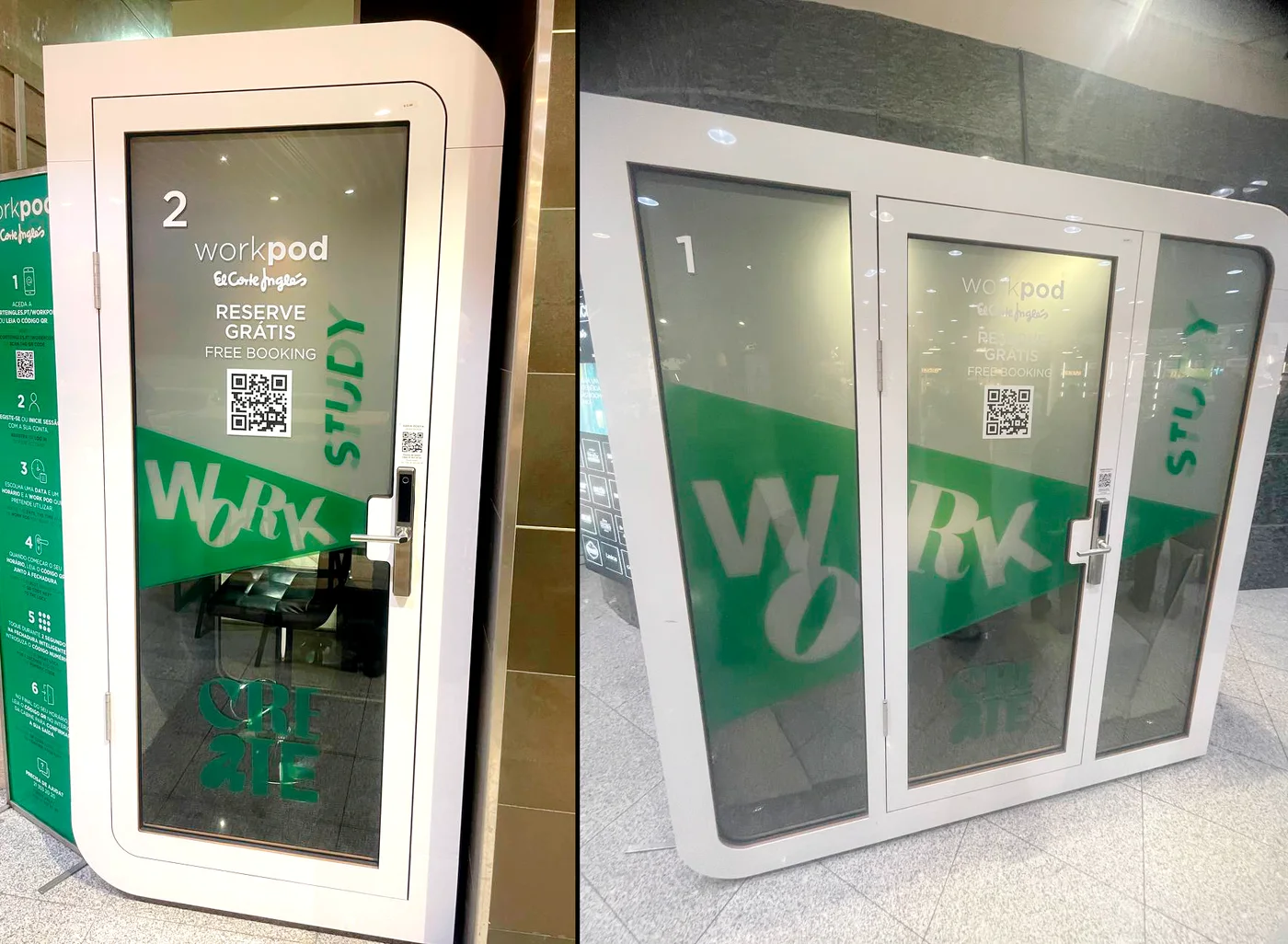 Silentbox acoustic booths in the El Corte Inglés store, Lisbon — WORK · STUDY hourly booking