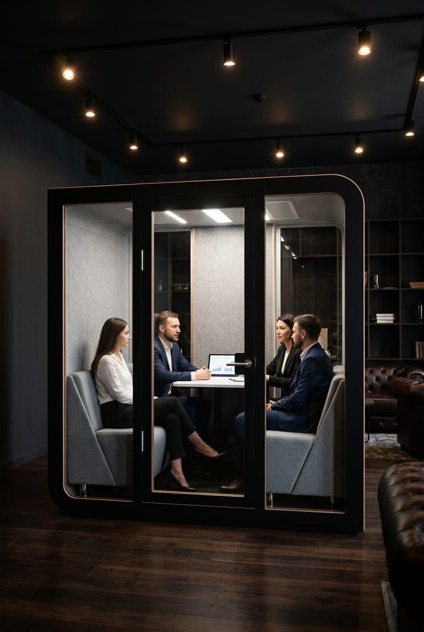 A pod for a dark interior — Silentbox Quartet Premium booth