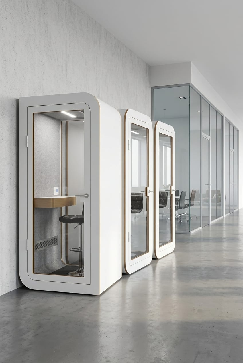 A row along the corridor — Silentbox Solo Premium booth