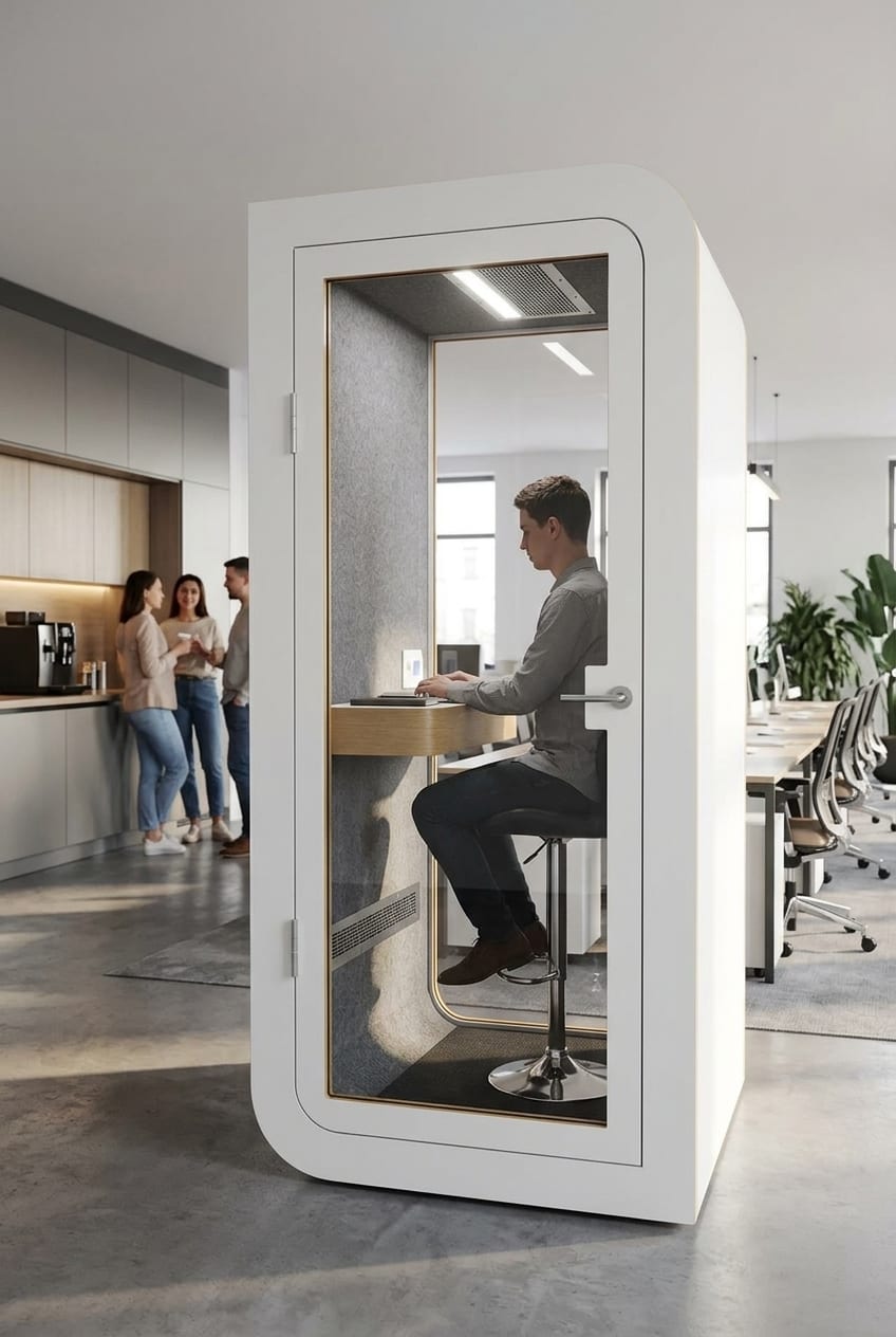 Put a buffer between chatter and desks — Silentbox Solo Premium booth