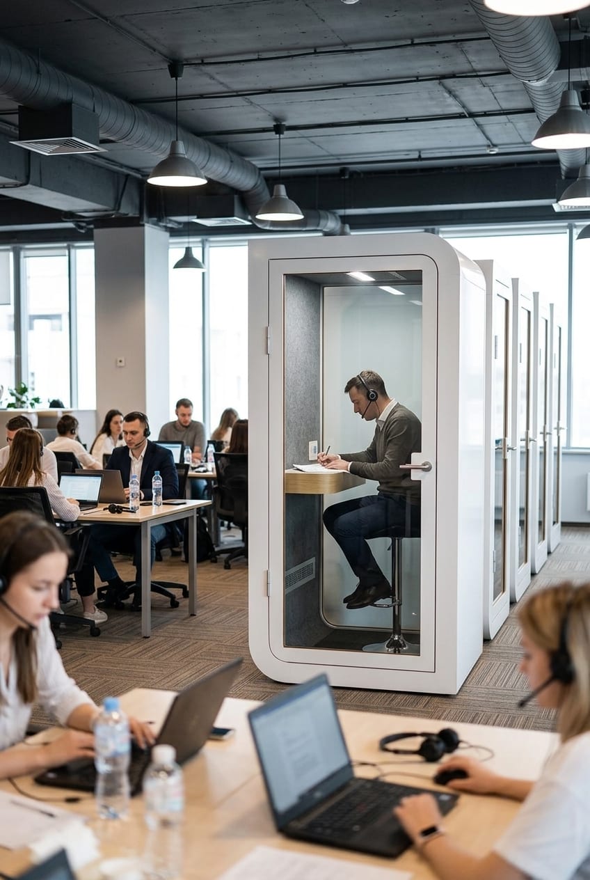 Calls out of the sales floor — Silentbox Solo Premium booth