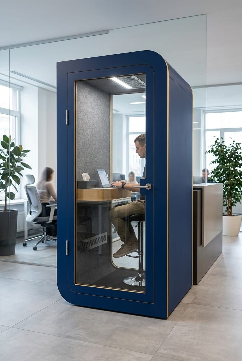 Keep visitors' calls at reception — Silentbox Solo Premium booth