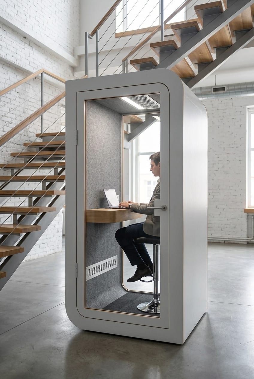 Under the stairs — Silentbox Solo Premium booth