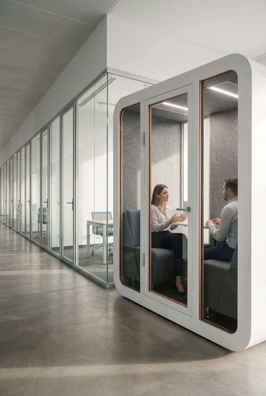 Next to the meeting rooms — Silentbox Quartet Premium booth