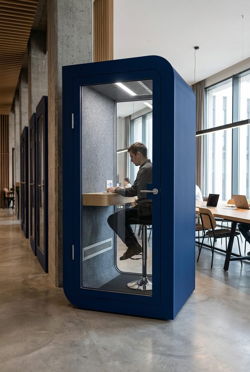 Along the coworking hall — Silentbox Solo Premium booth