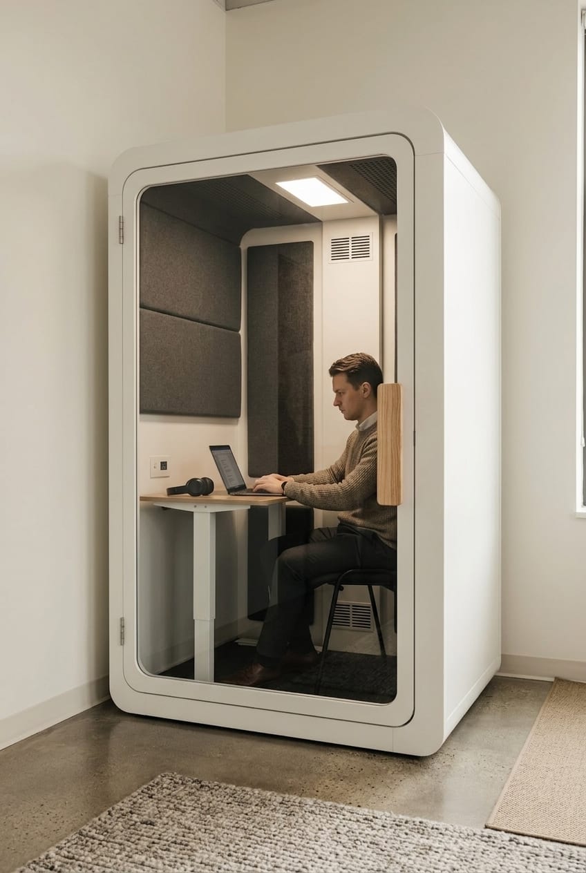 In place of two desks — Silentbox WorkPod booth